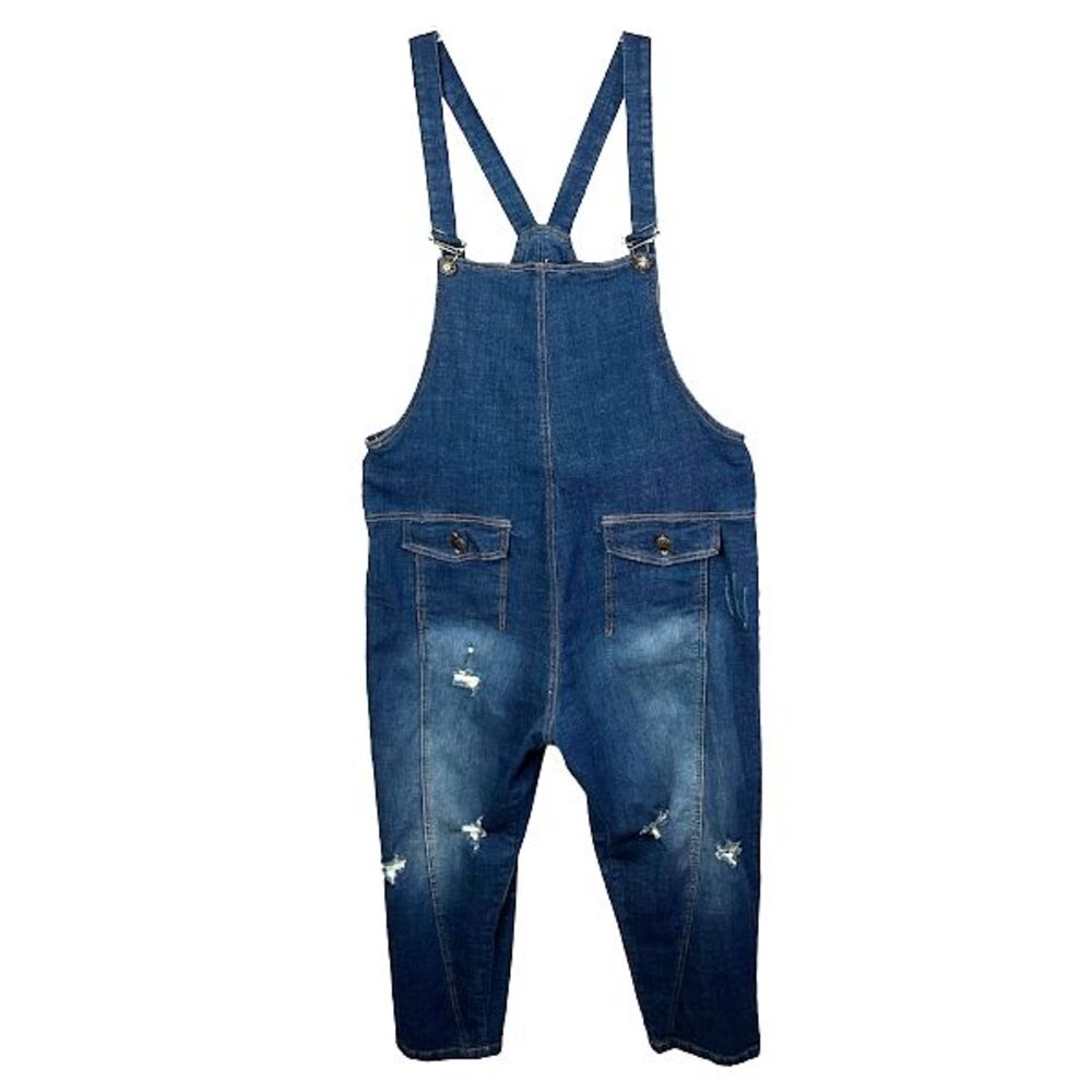 Monthorigin Distressed Denim Overalls L Slouchy Drop Crotch Balloon Barrel Baggy